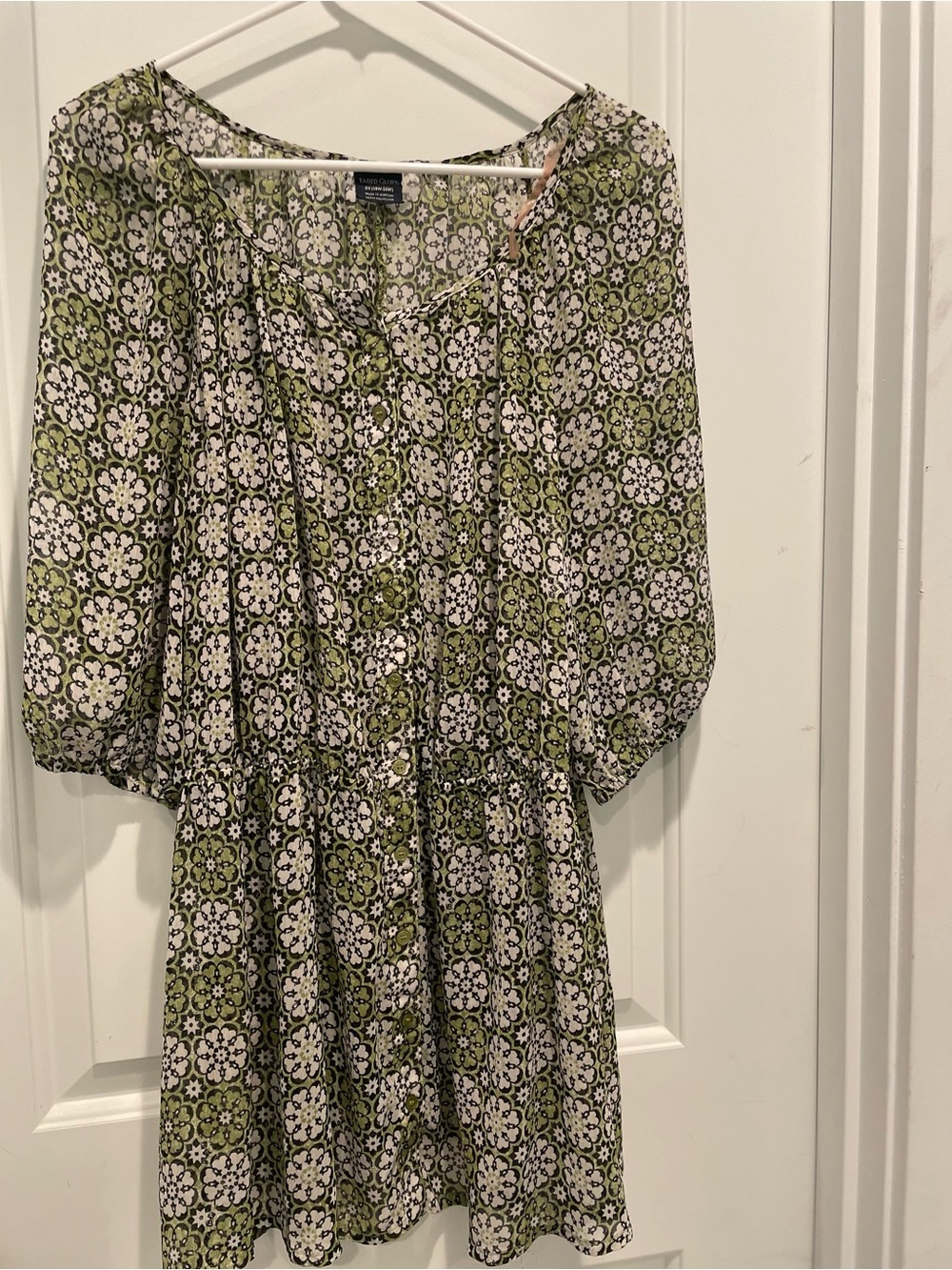 Faded Glory Olive and White Floral Mini Dress